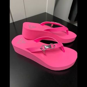 Guess hot pink flip flops